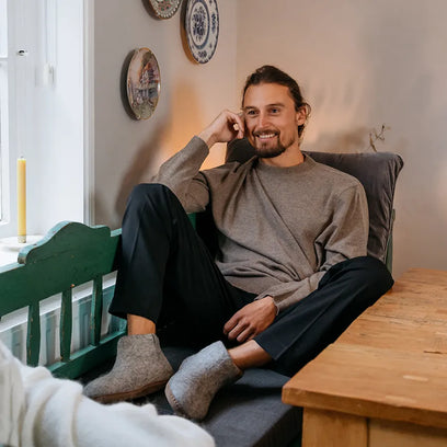 Tofvel Mula Wollfilz-Hausschuhe Marbled Light Grey