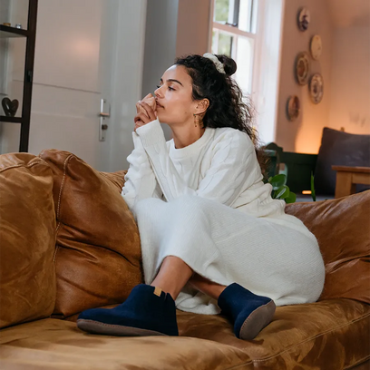 Tofvel Mula Wollfilz-Hausschuhe Navy Blue