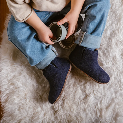 Luna Kids Wollfilz-Pantoffel Navy Blue