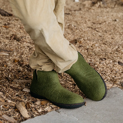Rabara Wollfilz-Hausschuhe Olive Green